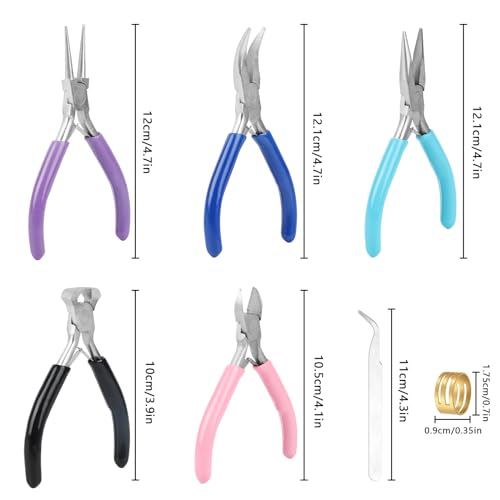 5 Pcs Jewelry Making Pliers Tools,Includes Needle,Round,Chain, Bent & Zipper Pliers for Repair, Wire Wrapping & Crafts DIY Craft Jewelry Making Supplies - style: 5pcs-Mixed Color