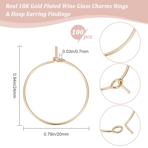 Beebeecraft 1 Box 100Pcs Hoop Earring Findings 18K Gold Plated 316 Stainless Steel Wine Glass Charms Rings with 0.7mm Pin DIY Earring Beading for Hoop Earrings Making, 20mm/0.79in - color: Gold, size: 20mm
