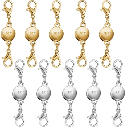 925 Silver and Gold Magnetic Necklace Clasps, Round Necklace Clasp Closures for Jewelry Making,Magnetic Necklace Clasps and Extenders,for Bracelet Necklace and Accessories (10pcs | Gold Silver) - color: 10pcs | gold silver