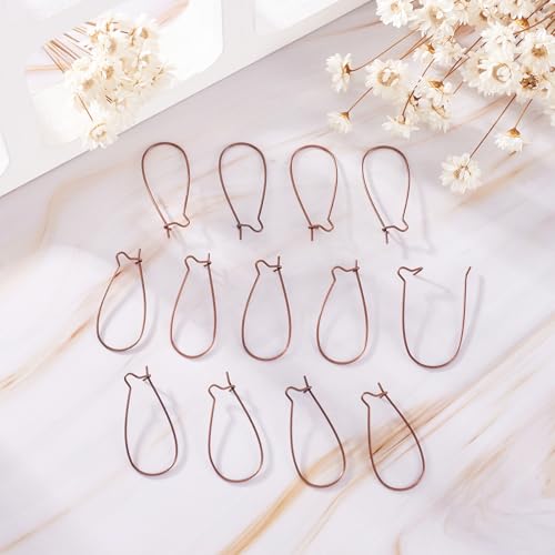 PH PandaHall 50-Piece Red Copper Kidney Earring Wires, Brass Hoop Earrings Components, 33mm/1.3inch