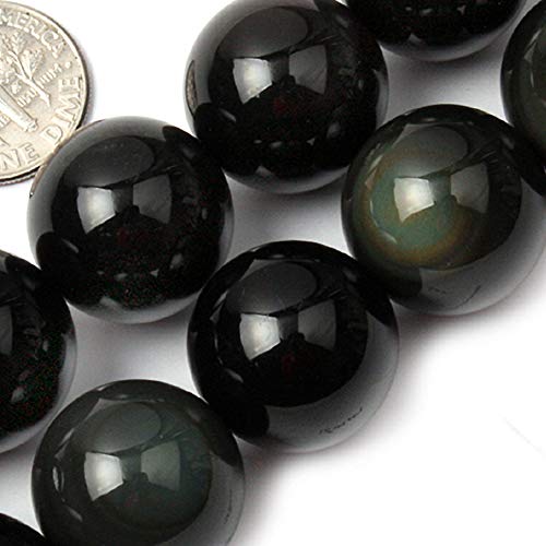 GEM-Inside Natural 18mm Black Obsidian Gemstone Loose Beads Round Energy Power Beads for Jewelry Making 15" - color: Black Obsidian, size: 18mm
