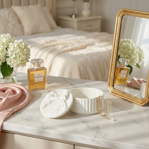 COLLECTIVE HOME Monogram Initial Jewelry Box with Bow - Elegant Ring Holder & Earring Dish | Christmas Gift Idea for Women, Unique Birthday Present for Herr (A) - color: A