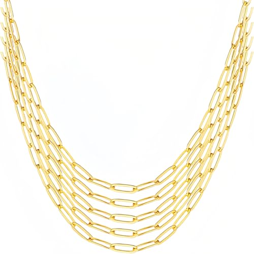 Gold Paperclip Chain Necklace for Women 10pcs 18inch 3X9mm Gold Chains for jewelry Making Stainless Steel Filled 18K Gold Plated Chains Bulk Adjustable Link Chains - size: 18inch 5pcs