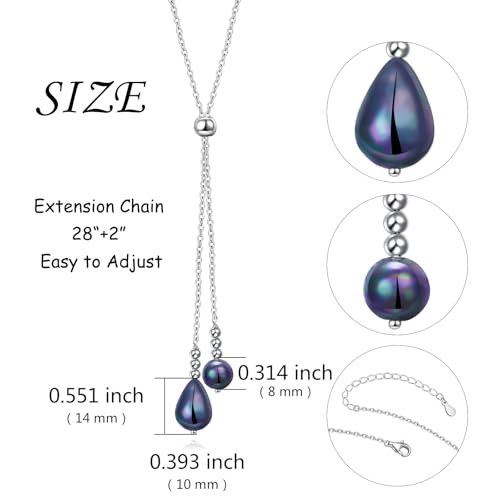 Long Necklace Sterling Silver Larait Bar Y Lariat Long Chain Drop Adjustable Necklace Gift for Her, 30" - style: Long Black Pearl Necklace