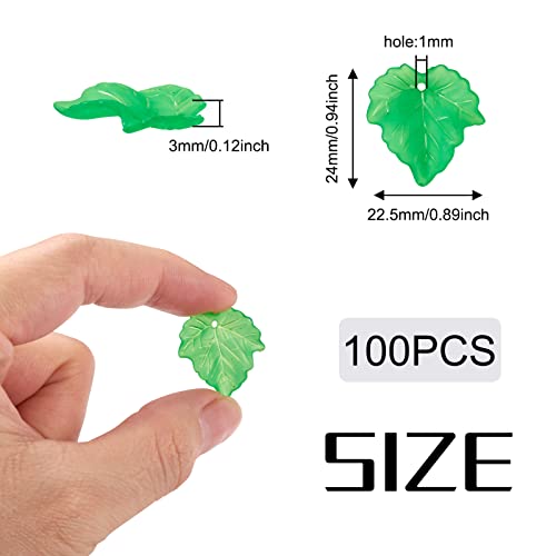 Crafans 100Pcs Frosted Acrylic Leaf Charms 24x22.5x3mm Transparent Plant Pendants Matte Clear Leaves Beads Charms for Jewelry Making (Green) - color: Green