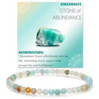 Natural Faceted Crystal Bracelet for Women,4mm Gemstone Round Beads Bracelets Adjustable Stretchy Healing Crystal Beads Bracelets Dainty Jewelry Gift - color: Amazonite
