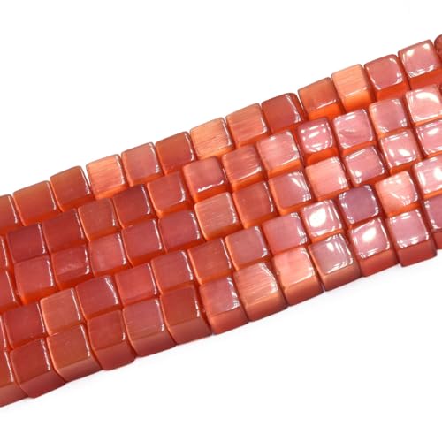 55pcs 7mm Red Cat's Eye Cube Stone Square Gemstone Beads Semi-Precious Craft Supplies for DIY Jewelry Making - color: Cube7mm Red
