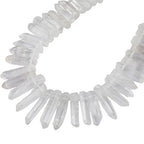 SUNYIK Natural Rock Quartz Crystal Points Quartz Polished Sticks Spikes Point Beads 15 inch Strand Drilled - color: Natural Rock Quartz(Polished), size: 0.5"-1.6"