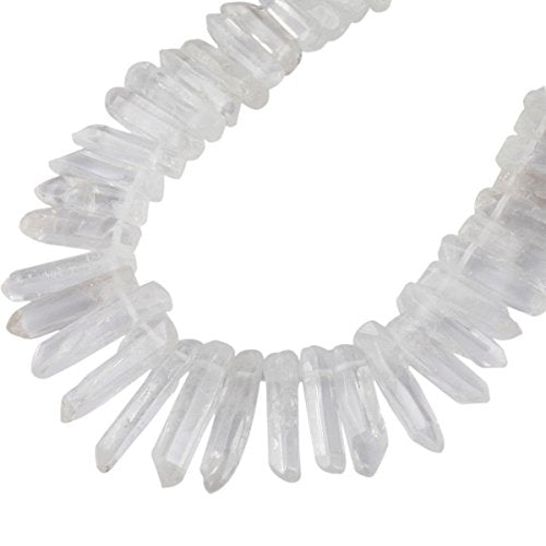 SUNYIK Natural Rock Quartz Crystal Points Quartz Polished Sticks Spikes Point Beads 15 inch Strand Drilled - color: Natural Rock Quartz(Polished), size: 0.5"-1.6"