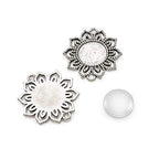 FASHEWELRY 10 Sets Alloy Flat Round Flower Edge Bezel Pendant Trays with Glass Cabochons Tibetan Style Blank Base Connector for DIY Photo Pendant Making - color: 18mm-10 Sets