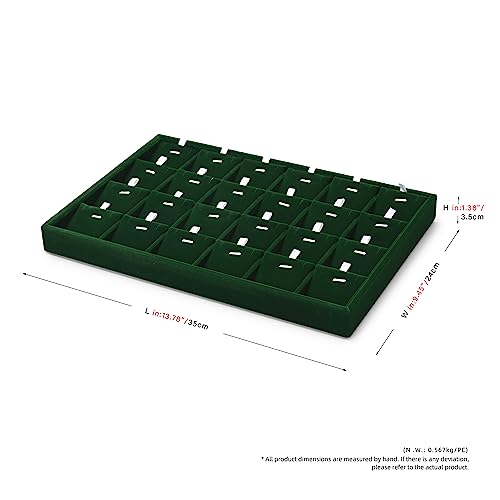 24 Grids Velvet Necklace Tray Necklace Holder Storage Jewelry Display Tray for Drawers With Removable Jewellery Cards for Bracelet Chain Pendant (Green) - size: 24 Grid With Insert