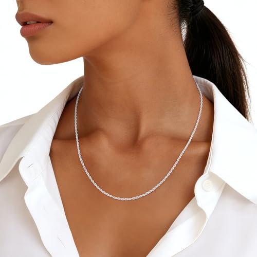 1.5mm 2mm Rope Chain 925 Sterling Silver Chain Necklace for Women, Sturdy Durable Women's Chains Necklace, 16 18 20 22 24 26 Inch - color: 1.5mm Silver, size: 26 Inches