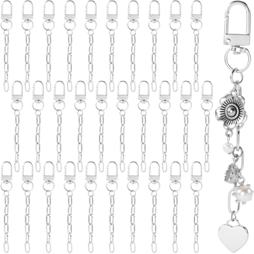Hzopcw 30pcs Silver Keychain Making Kit, Key Ring Swivel Snap Hook Chains, Extender Keychain Bag Charm Kits for DIY Crafts Jewelry Making Handbag Purses- A Style - color: Silver-30pcs-A Style