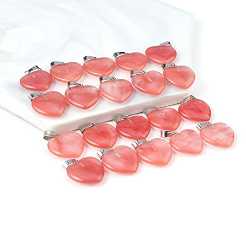 LE SKY 20 Pcs natural stone pendants heart shape healing stone charms for jewelry making - color: watermelon red stone