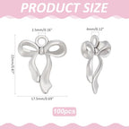 100Pcs Bowknot Charms, Alloy Bow Pendants Bowknot Jewelry Bulk Dangle Charms Elegant Earring Pendants for Earrings Necklace Bracelet Keychain Jewelry Making DIY Crafts - color: Antique Silver