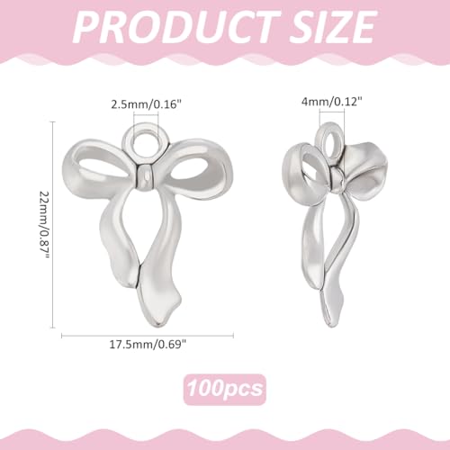 100Pcs Bowknot Charms, Alloy Bow Pendants Bowknot Jewelry Bulk Dangle Charms Elegant Earring Pendants for Earrings Necklace Bracelet Keychain Jewelry Making DIY Crafts - color: Antique Silver