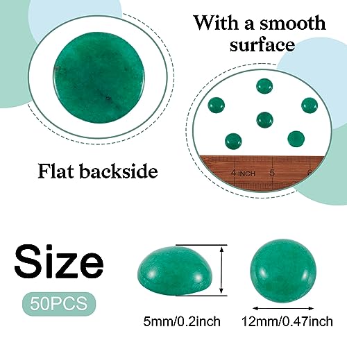 Crafans 50Pcs 12mm Round Jade Gemstone Cabochons Half Round Natural Jade Cabochons Dome No Hole Healing Power Stone Flat Back Chakra Crystal Beads for Jewelry Making(Sea Green) - color: Jade-Sea Green, size: 12mm