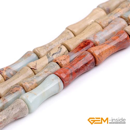 GEM-Inside 30Pcs 5x12mm Natural Blue Brown Shoushan Jasper Stone Plant Bamboo Knot Bone Charms Beads for Jewelry Making Power Energy Chakra Stone Beads - color: Blue Brown Shoushan Jasper
