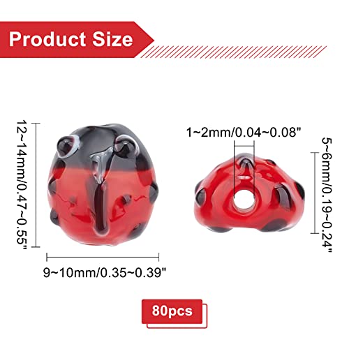 OLYCRAFT 80PCS Lampwork Beads Handmade Red Ladybug Lampwork Beads Insect Shape Handmade Bead Loose Spacer Bead for Bracket Earrings Necklace Jewelry Making - color: Ladybug