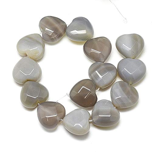Fashewelry 13pcs Faceted Heart Natural Gray Agate Stone Beads Tumbled Chakra Gemstone Beads Crystal Healing Drilled Loose Beads for Earring Bracelet Necklace Jewelry Making - color: Gray Agate, 14.5-15x15-15.5mm