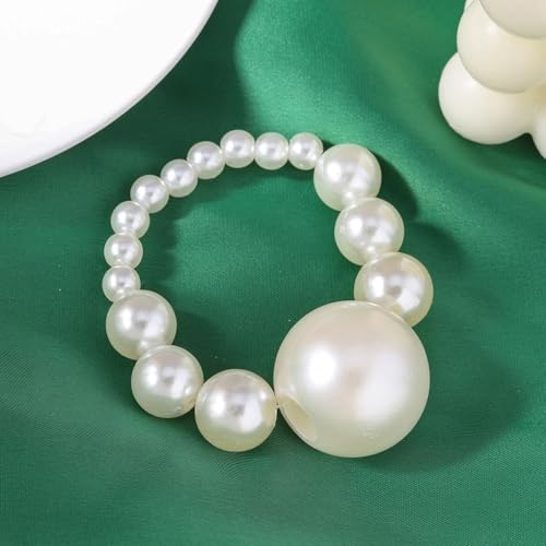 Acrylic Chunky Gold Beaded Bracelet for Women,Extra Big Round Ball Bead Chain Stretch Bracelet,Exaggerated Faux Pearl Bracelets Prom Party Jewelry - color: Pearl