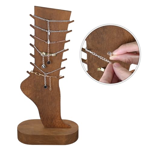 MOOCA 2 Pcs Set Two-Way Tabletop or Wall-Mountable Jewelry Display Natural Wood Foot-Shaped Bracelet Display, Anklets Display Storage, Wood Sturdy Base, Brown Color - color: Brown