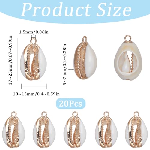 SUNNYCLUE 1 Box 20Pcs Seashell Charms Shell Charms Sea Shells Sea Shell Charms Bulk Natural Cowrie Shell Charms Summer Hawaii Gold Electroplated Shell Charm for Jewelry Making DIY Craft Supplies - color: 1 Box 20Pcs Gold Cowrie Shell Charms
