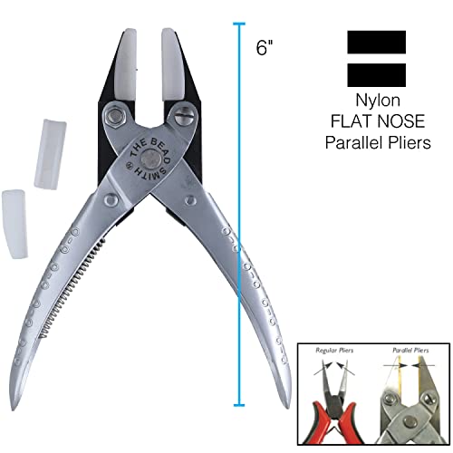 The Beadsmith Parallel Pliers – Double Nylon Flat Nose Jaws – Uniform Pressure to Provide a Consistent Grip – Textured Metal Handles – Replacement Jaws Included – Steel Tool for Jewelry Making - style: Nylon Flat Nose - 140mm