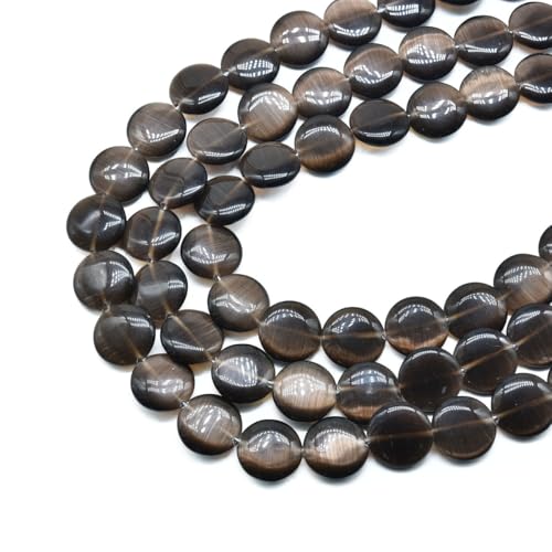 26pcs 15mm Brown Cat's Eye Coin Stone Loose Gemstone Beads Semi-Precious Craft Supplies for DIY Jewelry Making - color: Coin15mm Brown