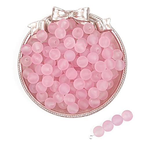 230PCS 8mm Acrylic Round Beads - Matte Pink Frosted Craft Beads for Jewelry Making - color: Pink, size: 8MM