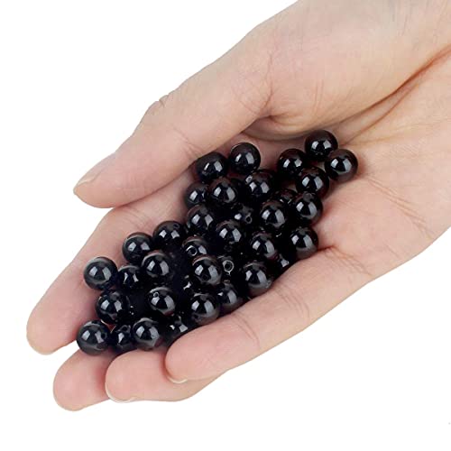 70PCS Natural 8MM Healing Gemstone, Black Tourmaline Energy Stone Round Loose Beads, Semi-Precious Crystal Beads with Free Elastic String for Jewelry Making DIY - color: Black Tourmaline, size: 8MM