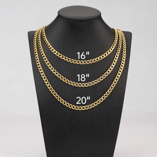 Gold Plated Chains for Jewelry Making Stainless Steel Cuban Necklace Bulk Hip Pop Punk Jewelry Gift (10pcs,16inch) - color: Gold 16", size: 1.4mm