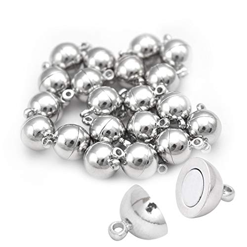 20 Pack Dia.10mm Magnetic Clasps Round Balls Leather Bracelet Necklace Paracord Fashion Jewelry DIY Leathercraft Accessories #FLQ083-10S Copper Silver-Plated - color: Dia.10mm