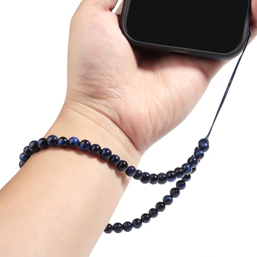 Semi-Precious Gem Stones Beaded Phone Charm Cell Phone Lanyard Wrist Strap Handmade Natural Gemstone Phone Chain string - color: Qingjin Tiger