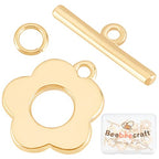Beebeecraft 10 Sets 18K Gold Plated Toggle Jewelry Clasps Connectors Flower Toggle T Bar Clasps Sets for Necklace Bracelet Earring Making, 14.5x13mm - color: #4