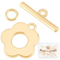 Beebeecraft 10 Sets 18K Gold Plated Toggle Jewelry Clasps Connectors Flower Toggle T Bar Clasps Sets for Necklace Bracelet Earring Making, 14.5x13mm - color: #4