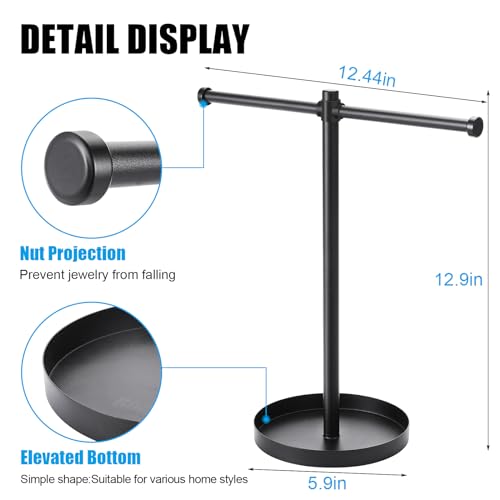 bodkar Jewelry Necklace Organizer Stand,12.9" Tall Sturdy Metal Jewelry Stand with Round Tray for Bracelet Bangles Holder Display,Long Necklace Organizer Holder (black) - color: Black