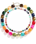 BOMAIL 2PCS Chunky Acrylic Beaded Choker Necklaces for Women Boho Colorful Resin Bead Choker Necklaces Set Big Bead Necklace Fashion Trendy Summer Necklaces Jewelry - color: B:Gold Bead
