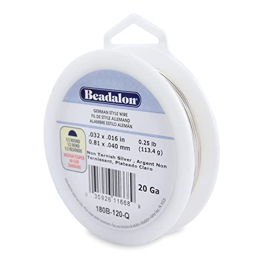 Beadalon German Style Wrapping Wire, Half Round,Tarnish Resistant Silver Plated, 20 Gauge, 63.8 ft - color: Silver Plate, size: 20 gauge/.032 In-Approx. 63.8 ft