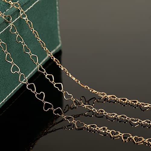 YOUBEIYEE 16.4 Feet Gold Plated Heart Chain Brass Handmade Embossed Link Chains Bulk on Spool with Open Jump Rings Lobster Clasps for Bracelet Necklace Jewelry Making - color: Gold Hollow Heart