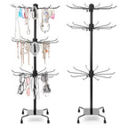 Kifmurase 2PCS Rotating Display Stand Metal Spinner Display Rack with Hooks Adjustable Height Holders for Earrings Necklace Key Rings, 3 Tiers Retail Vendor Jewelry Display Rack(Black)