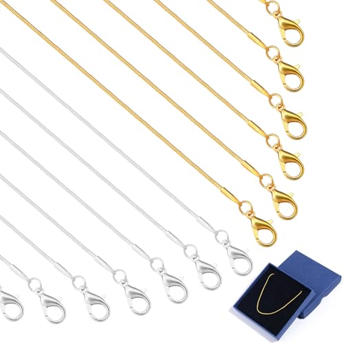 Topacket 24 Pack Necklace Chains Bulk,Gold and Silver Snake Necklace Chains for Jewelry Making 16 Inches - color: Gold and Silver, size: 16inches