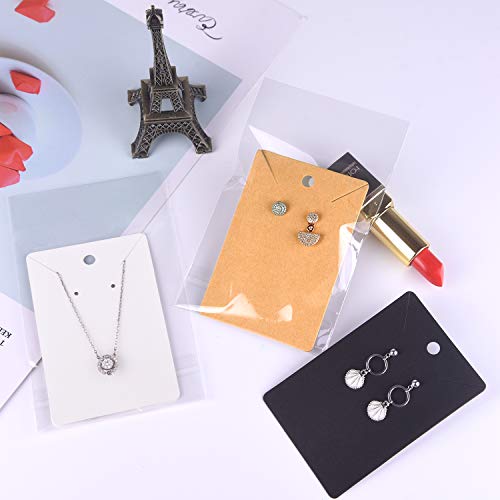 MIAHART 150 Set Earring Cards, Earring Display Cards with Self-Sealing Bags for Stud Earrings Dangle Earring Holder Card for Selling (White, Black, Kraft) - color: Multicolor