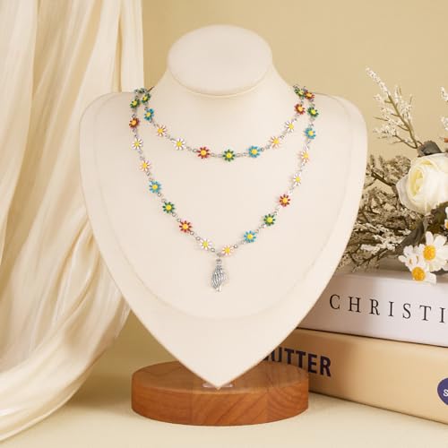 SMYHTGLIF 9.8 Feet Colorful Flower Chain for Jewelry Making Silver Stainless Steel Daisy Chain Bulk DIY Craft Jewelry Making Supplies - color: Colorful Silver