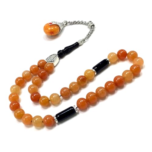 Simple Designed Natural Stone Worry Beads - Prayer Beads Tesbih-Tasbih-Tasbeeh-Misbaha-Subha-Sebha-Sibha-Rosary (Orange Aventurine Natural Stone -8 mm 33- Beads/Drop Tassel) - color: Orange Aventurine Natural Stone -8 mm 33- Beads / Drop Tassel