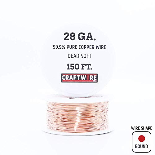 Solid Bare Copper Wire Round,Bright,Dead Soft,150 Feet 28 Gauge (Choose 25 to 100 Ft,10 to 30 Ga.),28 Gauge-150 Feet Spool - size: 28 Gauge - 150 Feet Spool