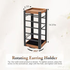 keomaisyto Rotating Earring Holder, Jewelry Holder Organizer with Ring Tray/Necklace/Bracelet Hooks, 360°Earring Organizer with Stable Bamboo Base for Jewelry Display (Patent Pending) - color: Black