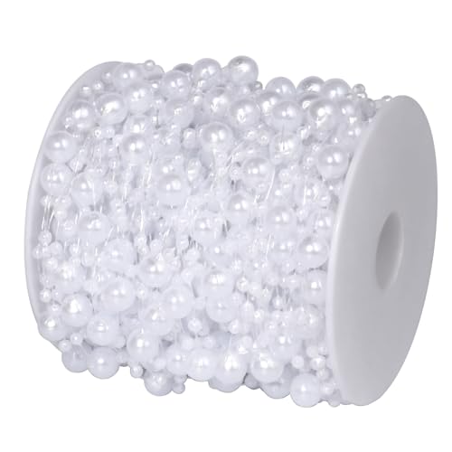 196FT Pearl Beads String Garland, 8mm 3mm White Faux Pearl Beads Roll Strands Bulk Spool for Wedding Party Flower Christmas Decoration DIY Craft - color: White Pearls, size: 196FT