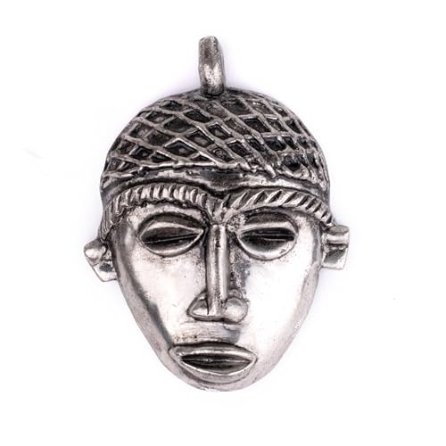 TheBeadChest African Silver Mask Pendant (75x55mm): Genuine West African Mask Design for DIY Jewelry & Necklaces - color: Silver, size: Large (75x55mm)