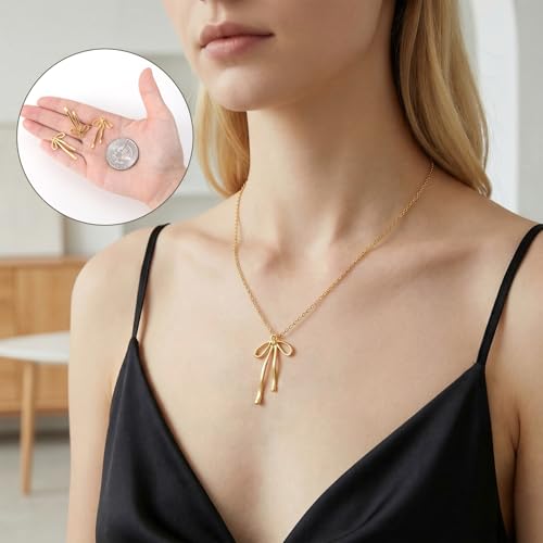 PAGOW 20pcs Bow Charm for Jewelry Making, Gold Plated Alloy Bow Tie Charm with Hole, Cute Bowknot Dangle Connector Pendant for Necklaces, Bracelets, Earrings, DIY
